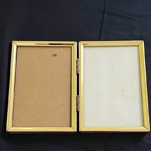 unknown not listed Other - Vintage Ornate Double Picture Frame Gold Tone Hinged Metal Folding Approx 5x7.5